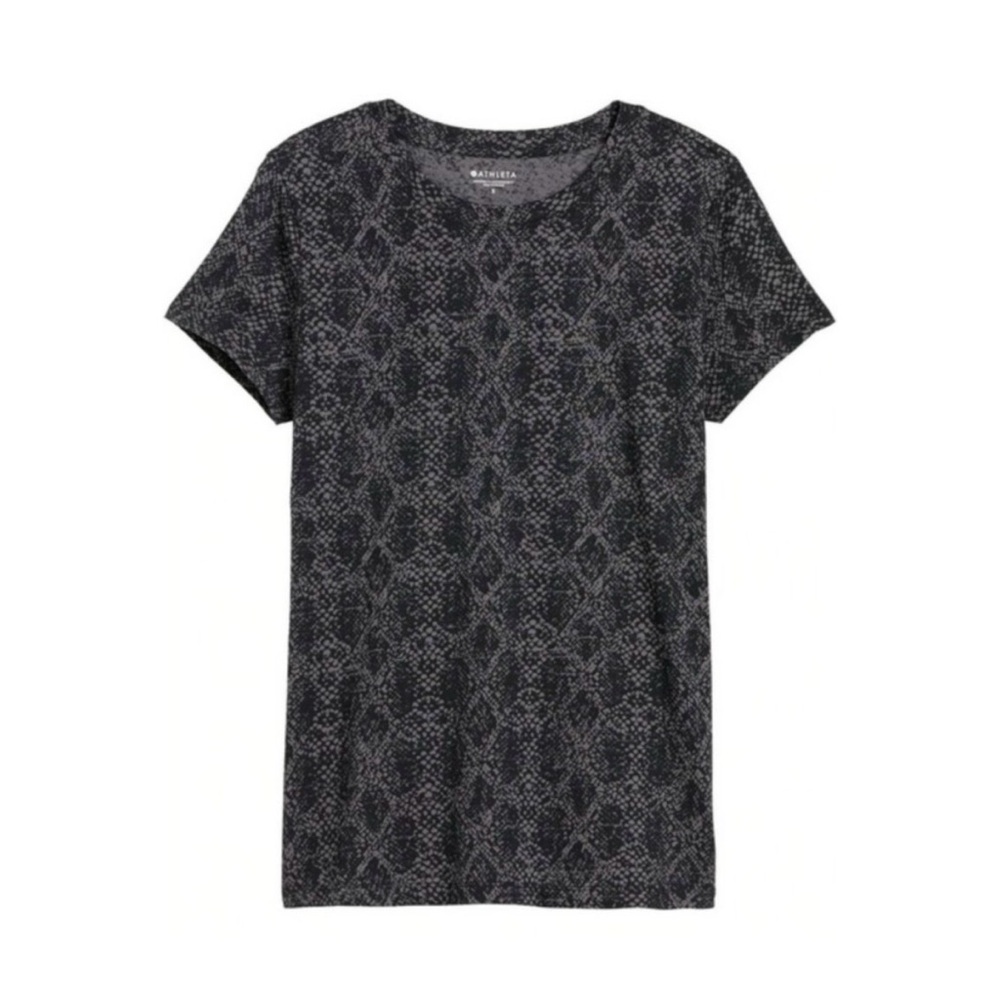 Athleta 100% Cotton Crewneck Tee Tshirt Black Medium Snake Print Graphic - Picture 1 of 6